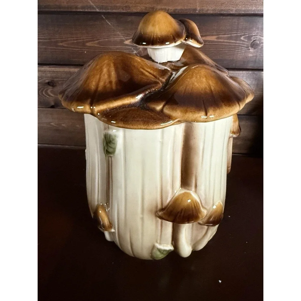 Vintage Homco Ceramic Mushroom Canisters Set Of 3 Small, Medium & Large